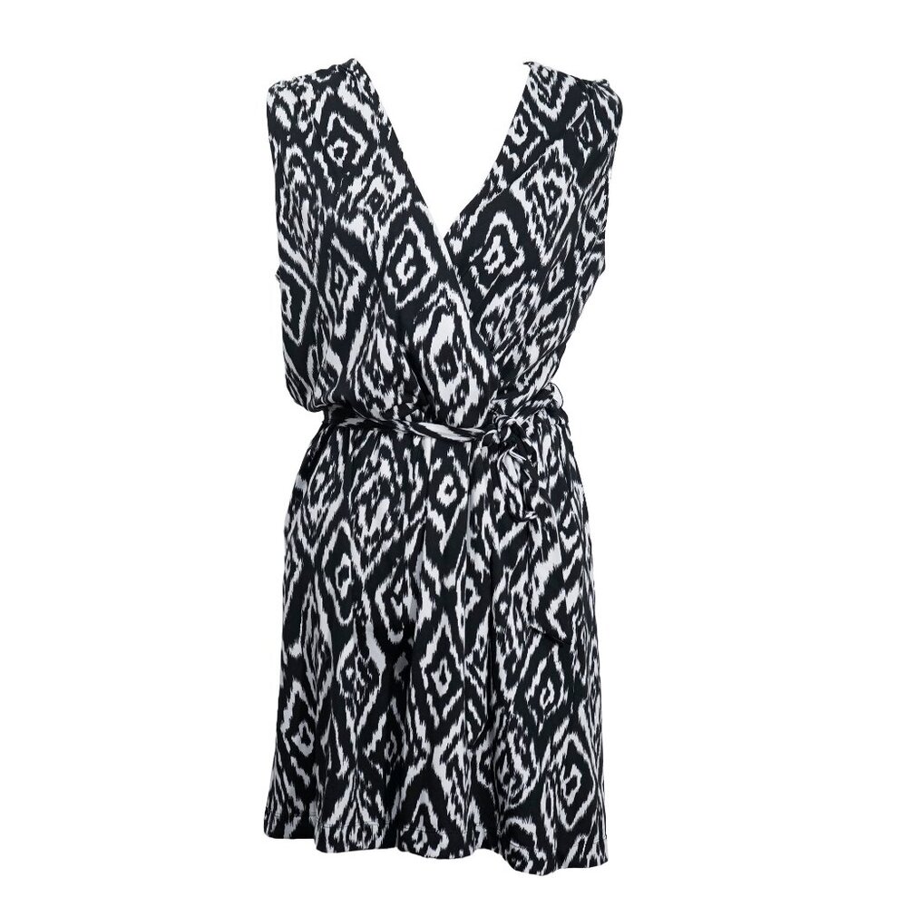 ROBERT LOUIS Romper Sleeveless Ikat Jersey Knit Black White Summer Shortall